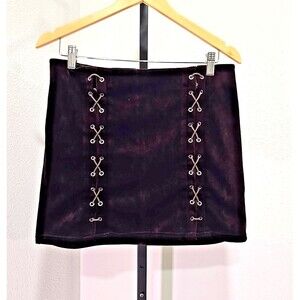 Velvet Chocolate Brown Lace Up Mini Skirt Womens Large Rockabilly Beatnik Indie